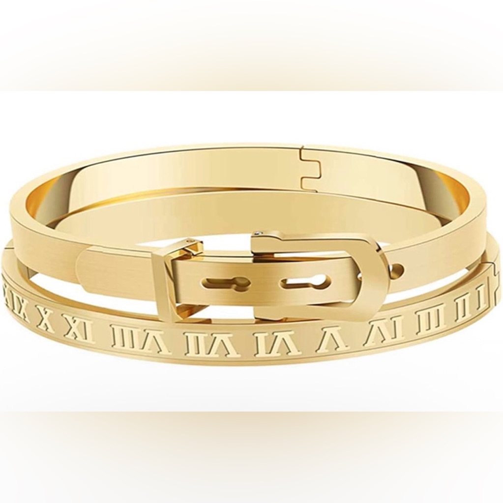 Gold Roman Numeral Bangle Bracelet